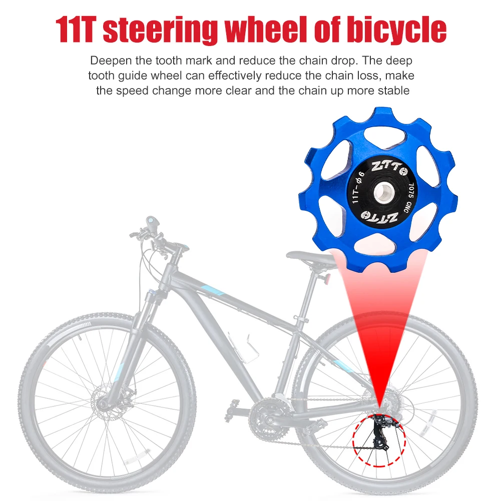 11T CNC Road Bike Guide Roller Idler 4mm 5mm 6mm Bicycle Rear Derailleur Bearing Pulley Aluminium Alloy for Mountain Bike