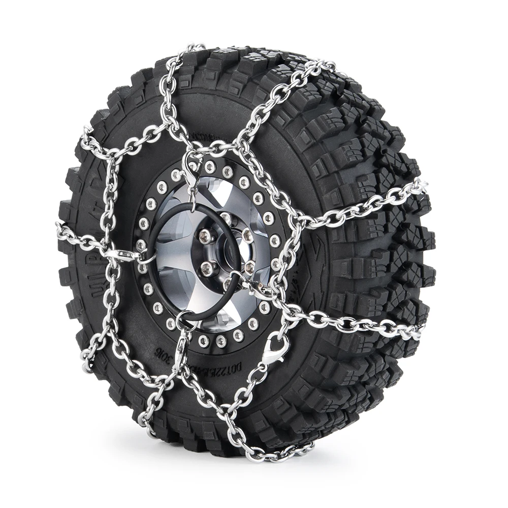 MIBIDAO 4 szt. Metalowe Łańcuchy Śniegowe na Koła Antypoślizgowe Łańcuchy Bezpieczeństwa na Śnieg do 1/10 RC Rock Crawler TRX4 TRX6 Axial SCX10 90046 D90