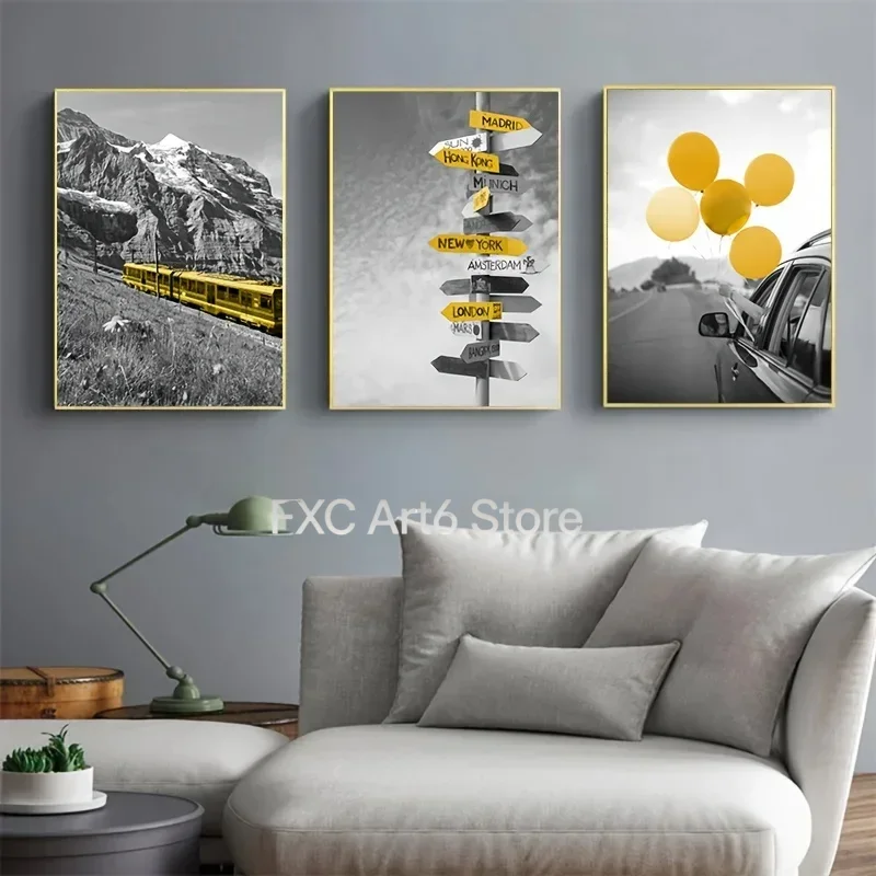 3pcs frameless - Photograph European Landscape Picture Home Decor Nordic Canvas Painting Wall Art Yellow Style Scenery Pos
