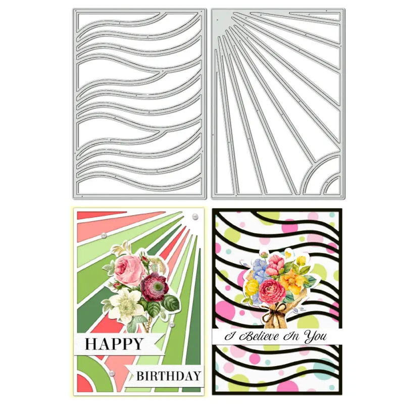 

2-стильные трафареты из углеродистой стали с узором в полоску, 3,8x5,5 дюйма, трафареты для тиснения с каймой, шаблон для изготовления фотографий