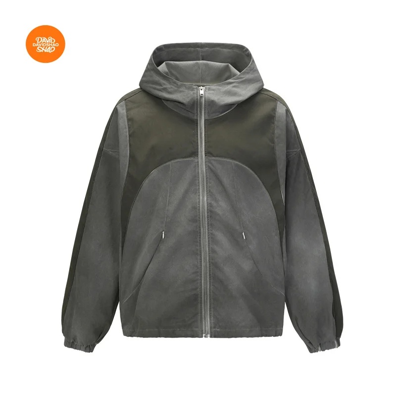 

DAVIDSHAO, размер ЕС, США, высокое качество, уличная уличная одежда, роскошная винтажная мужская одежда, осенняя лоскутная куртка с капюшоном в стиле ретро