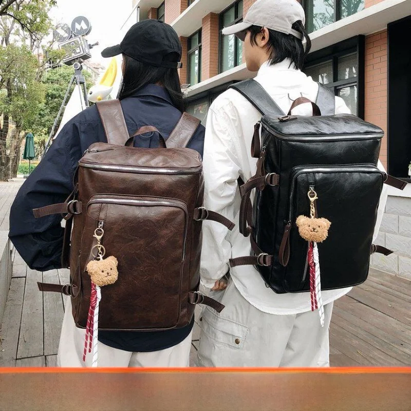 Large Capacity PU Leather Dual Shoulder Bag Casual Crossbody Travel Backpack for Men And Women Fashionable Versatile Laptop Bag