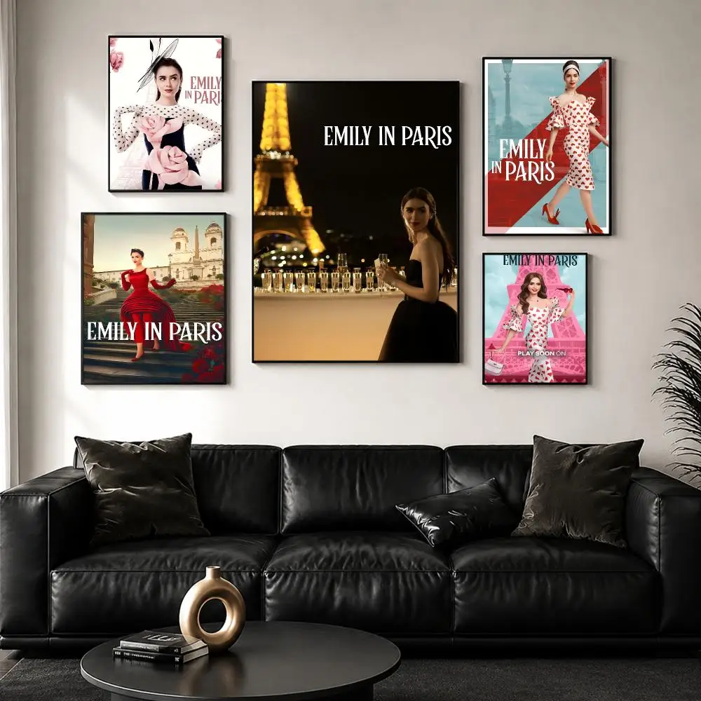 American Comedy Movie E-Emily in Paris Poster Perfect Sticker Self Adhesive for Office Home Theater Wall Art Decor Fancy Gift