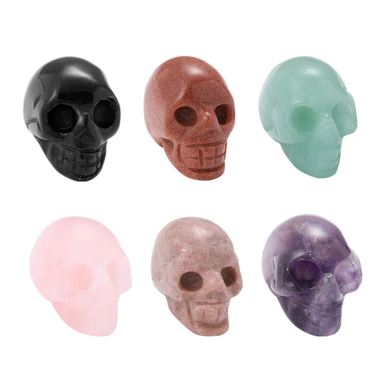 Natural Stones Crystal Skull Statue Amethyst Rose Quartz Stone Carved Energy Ore Mineral Healing Crystals Figurine Home Decor