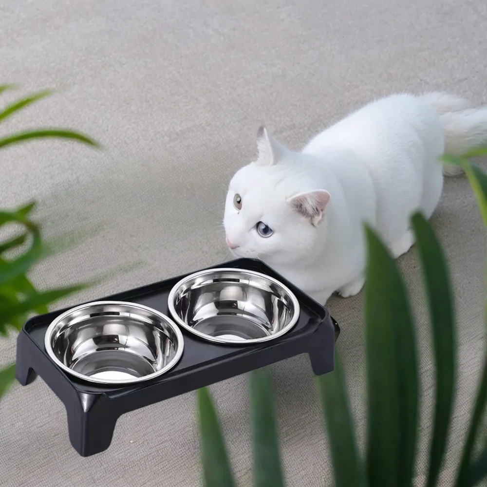 Elevated Tilted Cat Bowls for Indoor Cats，Raised Ceramic Cat Bowl Elevated 15°,Pet Feeding Bowls for Food and Water Anti Vomit