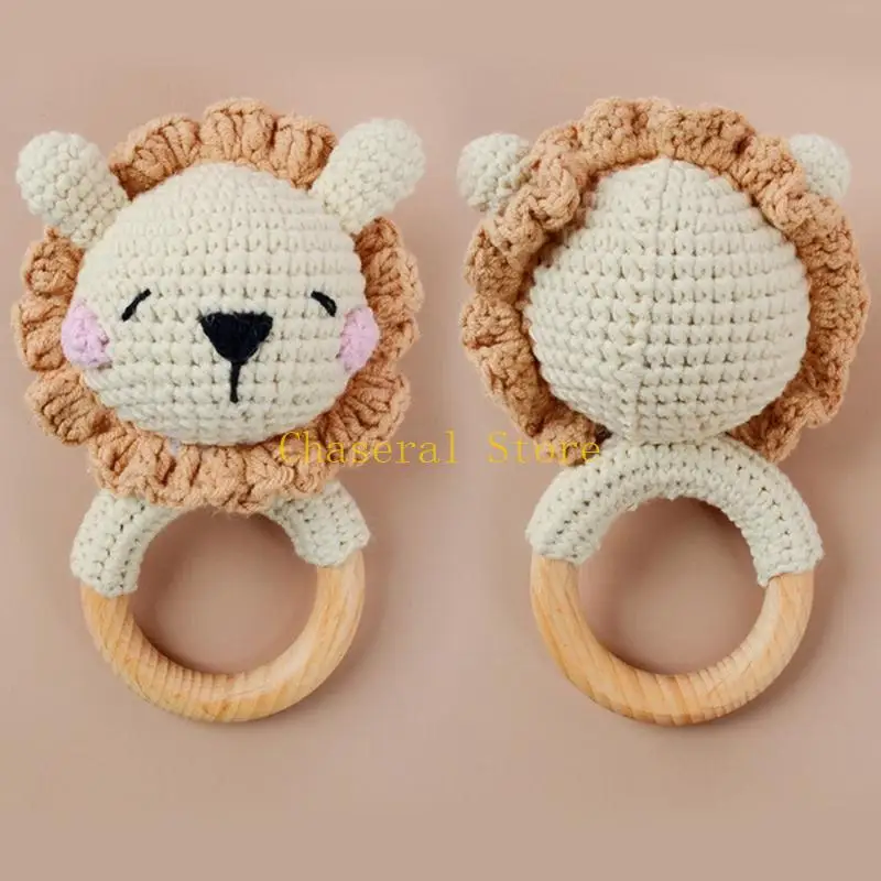 E7CE Animal Rattles Toy Crochet Teether Rattles Baby Rattles Toy Crochet Rattles Teething Rings Wooden Teether Newborns Rattles