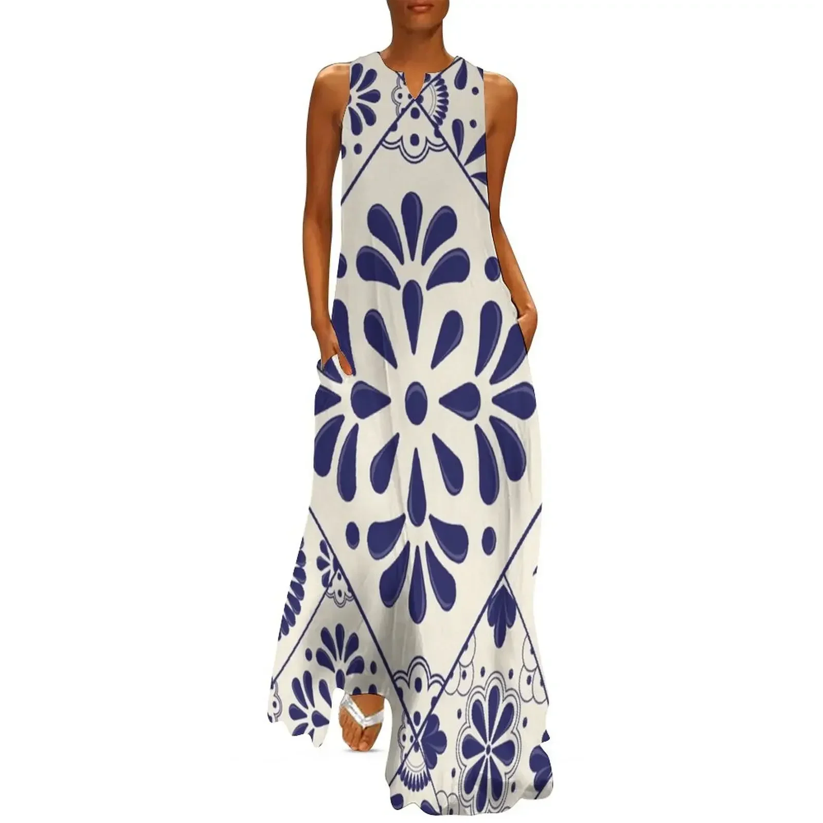 

Mexican Talavera style Long Dress women's summer jumpsuit beach outfits for women birthday dress dresses for woman 2025 Dress
