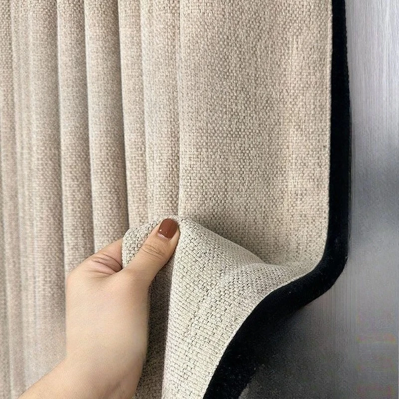 

French retro antique black edge high-end yarn-dyed cotton and linen chenille blackout curtains bedroom living room curtains