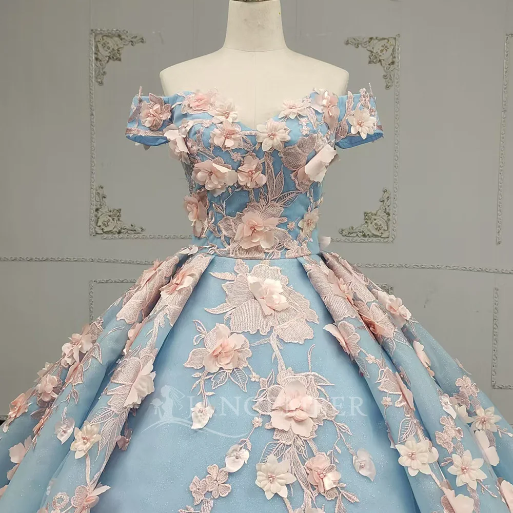 فستان كوينسيانيرا مزين بالكتف مكشوف الكتفين 2025 زهور على شكل قلب فيستدوس دي 15 سنة quinceañeras مخصص