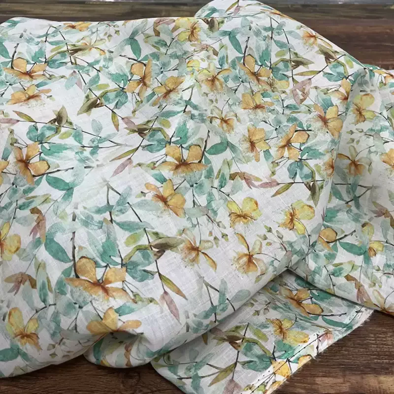 

White pure ramie printed fabric, used for making high-end summer clothing sewing fabrics.