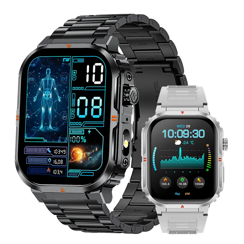 LIGE Military Smart Watch For Android iOS Men IP68 Waterproof Outdoor Sport Tracker LED Flashlight Bluetooth Call Man Smartwatch