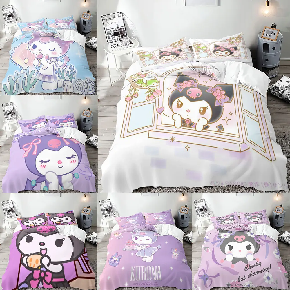 

Kuromi Bedding Sets Quilt Cover Kids Bedroom Decoration Cute Comforter Bed Cover Duvet Cover Pillow Case 2-3 Pieces Sets