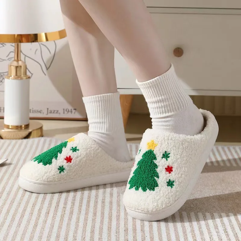 Men's Classy New Heart Mushroom Rainbow Chessboard Strawberry Christmas Tree Warm Thickeneded Plush Home Indoor Cotton Slippers for Men and Women Cute Autumn and Winter Non-Slip - Image 3