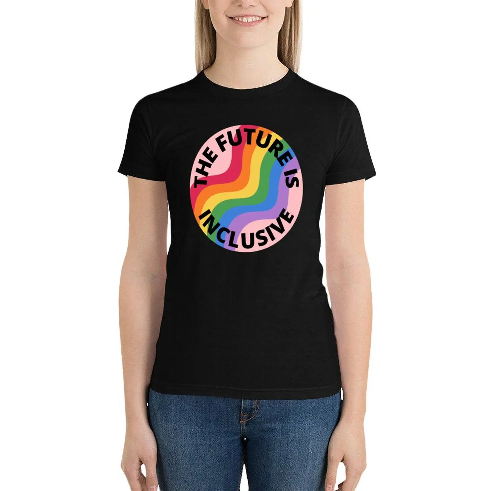 

The Future Is Inclusive Pride Rainbow Pink T-Shirt aesthetic clothes hippie clothes ariat shirts for Women