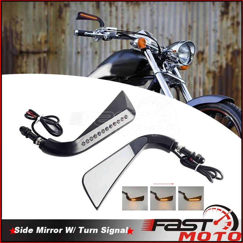 Motorcycle Rear View Mirrors LED Front Turn Signals For Harley VROD VRSCF Electra Glide Custom 90-14 Motorbike Rearview Mirror