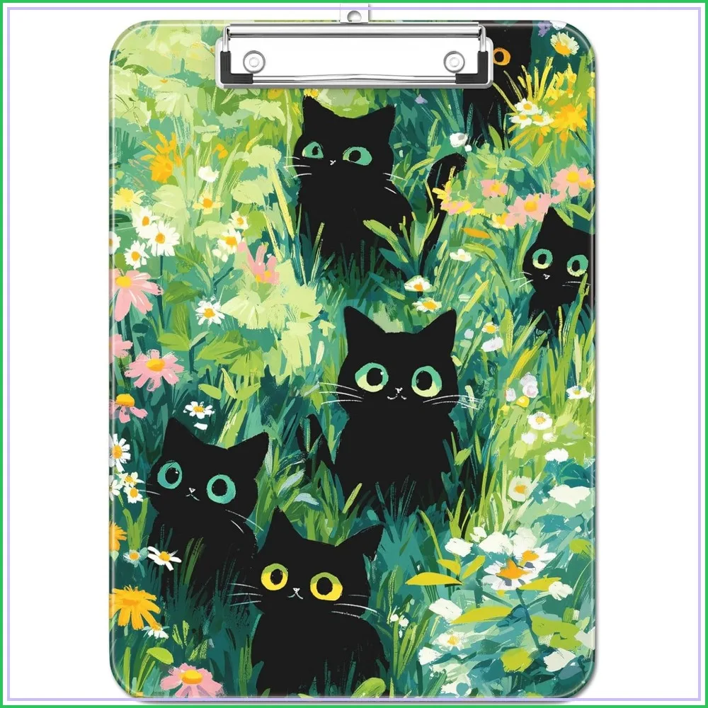 

Cute Clipboard with Metal Clip, A4 Letter Size 9x12.5in, 8.5x11 Paper Clip Board for Teachers, Nurses, Classroom, Black Cats