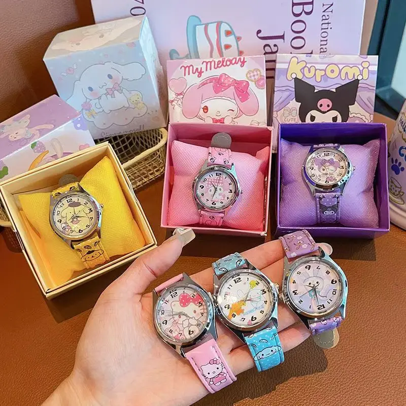 Anime Sanrio Watch Kuromi Melody Cinnamoroll Hello Kitty Quartz Watch Holiday Birthday Children Pointer Watch Birthday Gifts