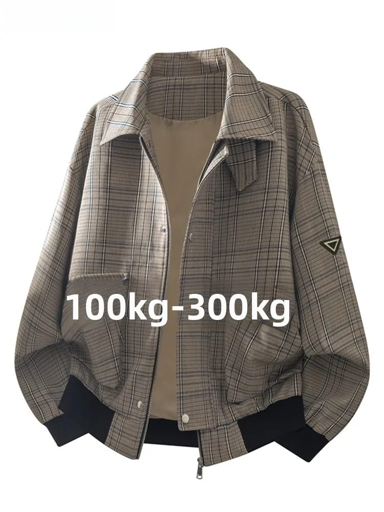 

Retro American Plaid Jaet Men's Loose Fit Faionable Spring Autumn Wear Polyester Nylon Cosite Fiber Long Sve Zipper