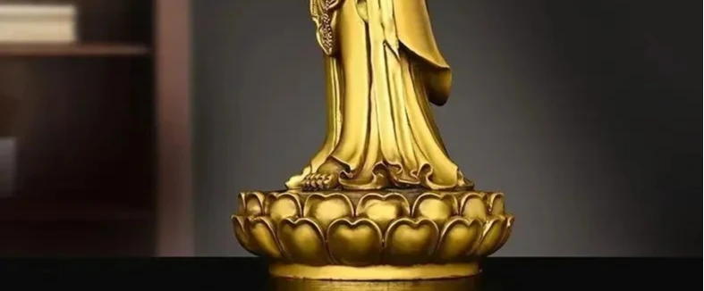 

Feng Shui Lucky Copper South Sea Goddess of Mercy ,Bodhisattva Standing Lotus Flower Statues
