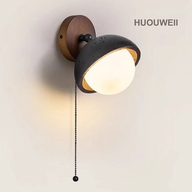 

Yellow Cave Stone Wall Lamp Retro Cream Bedroom Bedside Lamp Mirror Front Light Living Room Aisle Staircase Wall Light Fixture