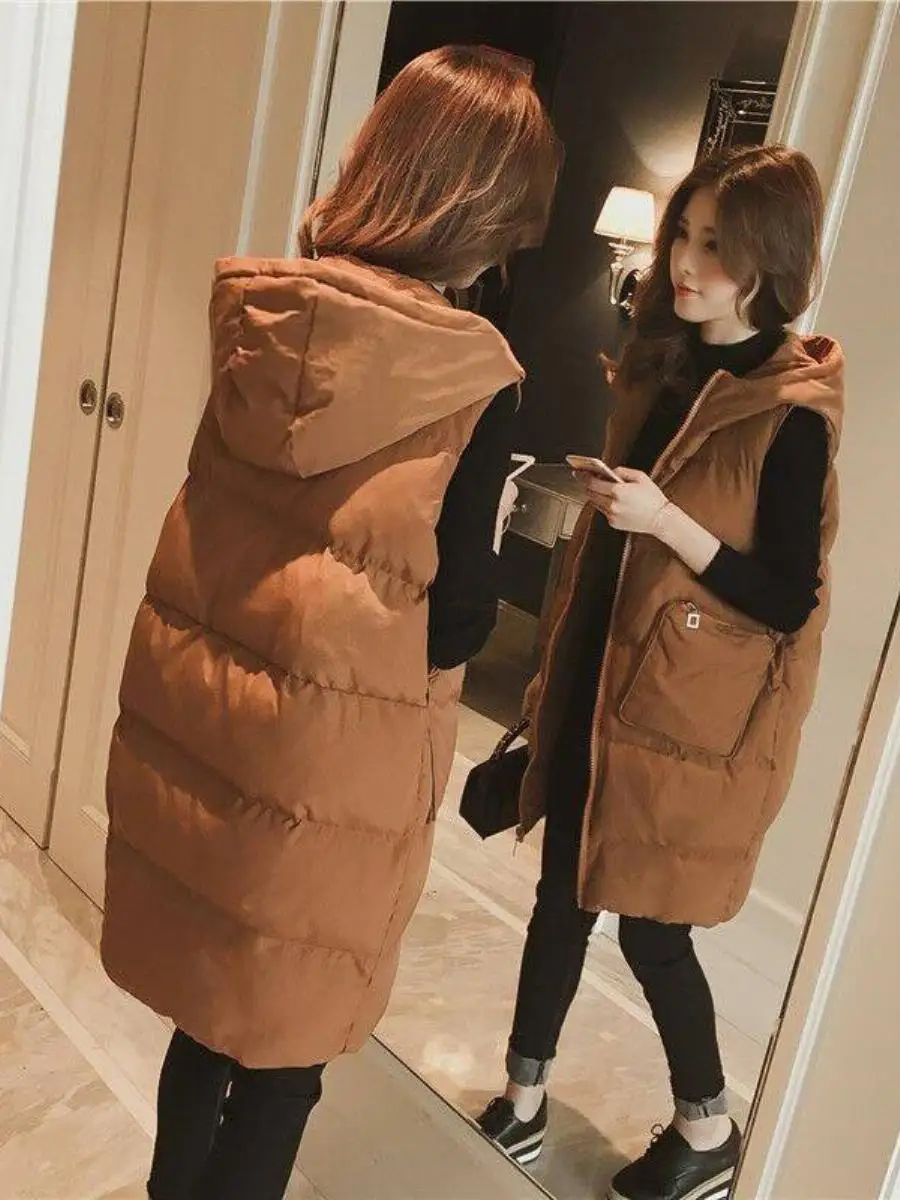 プラスサイズダウンジャケットベスト女性秋冬ファッションプラスサイズ綿服ミドル丈女性用ベスト暖かいスリム