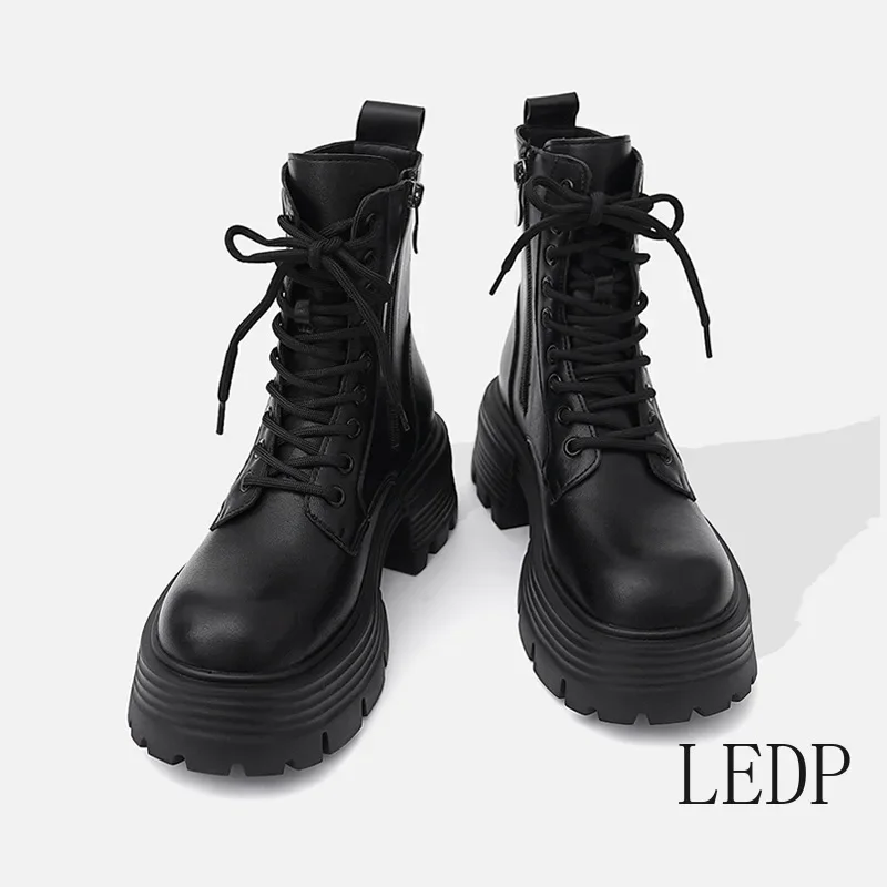 أحذية نسائية أحذية قصيرة مريحة وقطيفة دافئة للدراجات النارية ذات نعل سميك وكعب عالٍ كلاسيكي وعصري #1