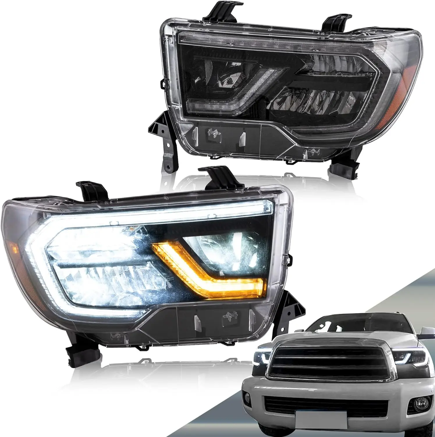 LED Headlights for Toyota Tundra 2007-2013 Sequoia 2008-2021 Sequential Turn Signal Diamond White DRL