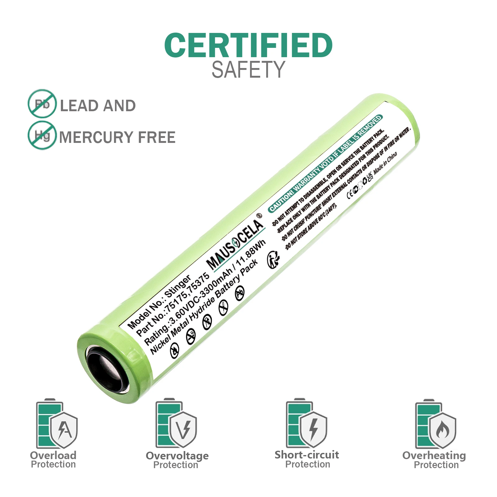 Flashlight Battery For Streamlight:75175,75375,Except UltraStinger,PolyStinger LED HAZ-LO,Stinger XT HP,75300,75301,75500,75710