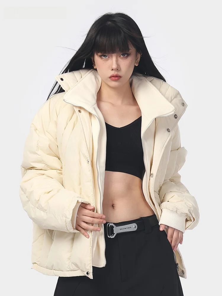 

Vin Muk Thiened High Collar down Cotton Jaet Loose Casual Outerwear for Men And Women Warm Sli Autumn Winter Coat