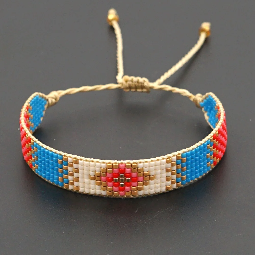 

ZGMXR Rice bead bracelet Geometry Hand weaving Colorful Bohemia Adjustable Pattern Woman Fashion Simple Beaded bracelet