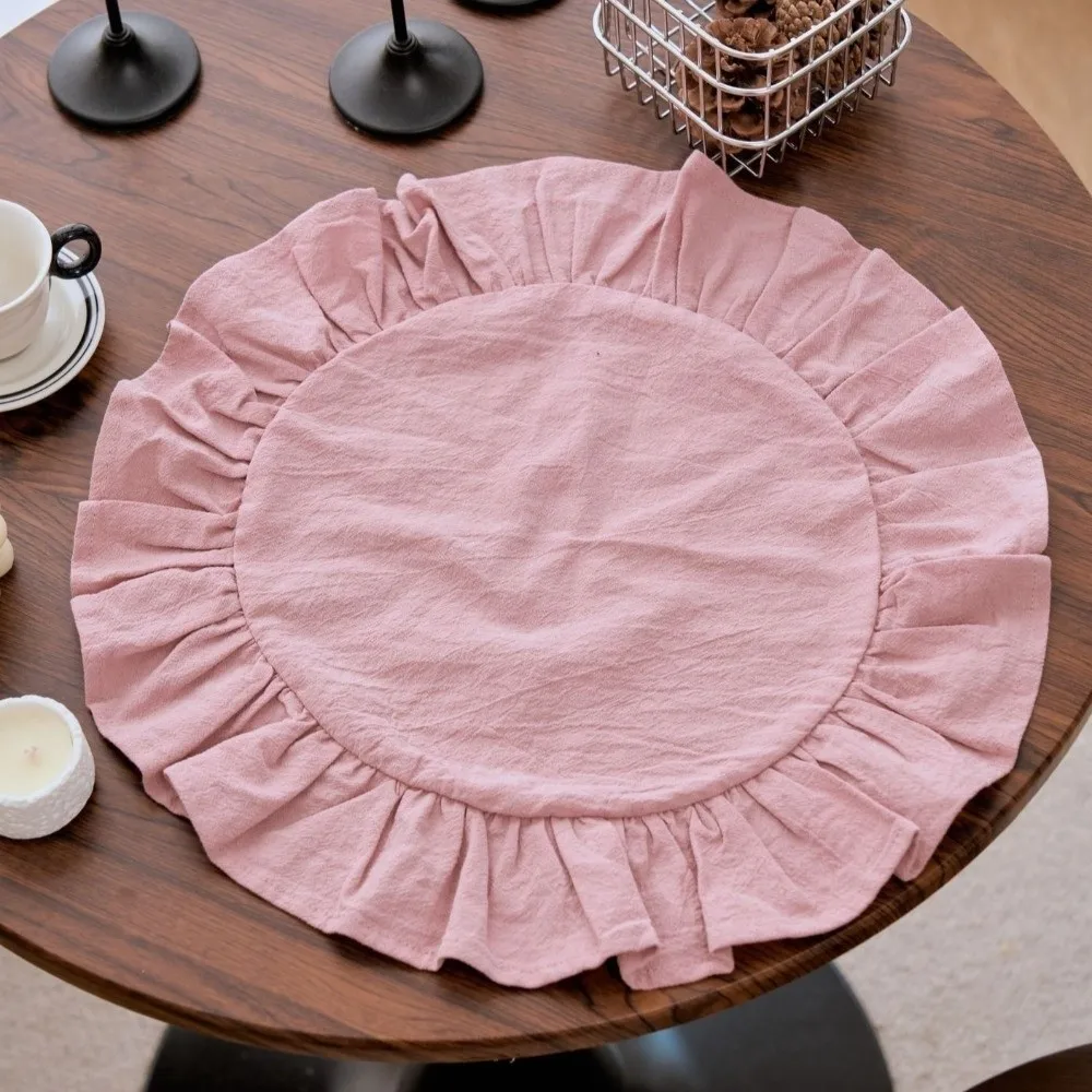 Creative Solid Color Ruffled Placemat Simple Cotton Heat-Insulating Placemat Decorative Table Napkin Cloth Table Setting