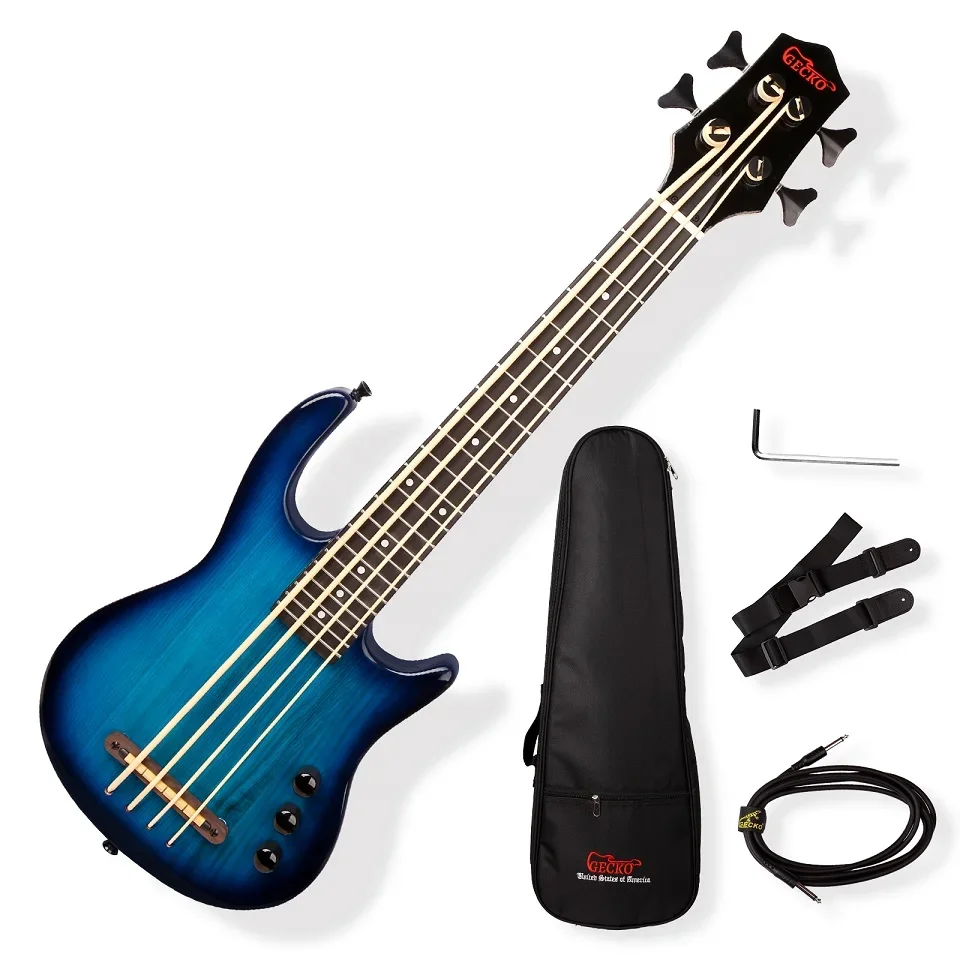 Ash Maple Polish Gloss U BASS Electric Bass Guitar with Bass Bag 4 Strings for Kids Adult Players