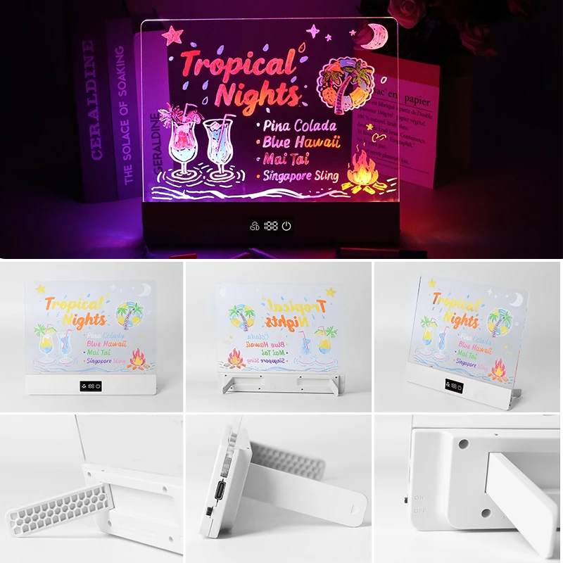 LED Note Board for Kids with Night Light 7 Colorful Pens DIY Acrylic Message Magic Board Children's Drawing Board Birthday Gift view 3