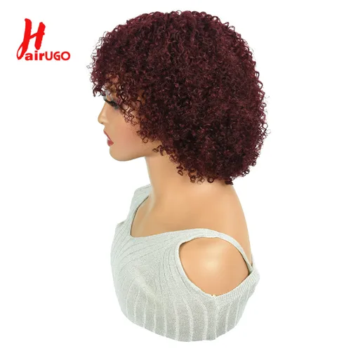 Imagen 2 del producto Pelucas de corte Pixie rizado 99J resaltan P4/30 pelucas de corte Pixie de cabello humano rizado 180% Jerry rizado Ombre máquina pelucas de cabello humano Hairugo