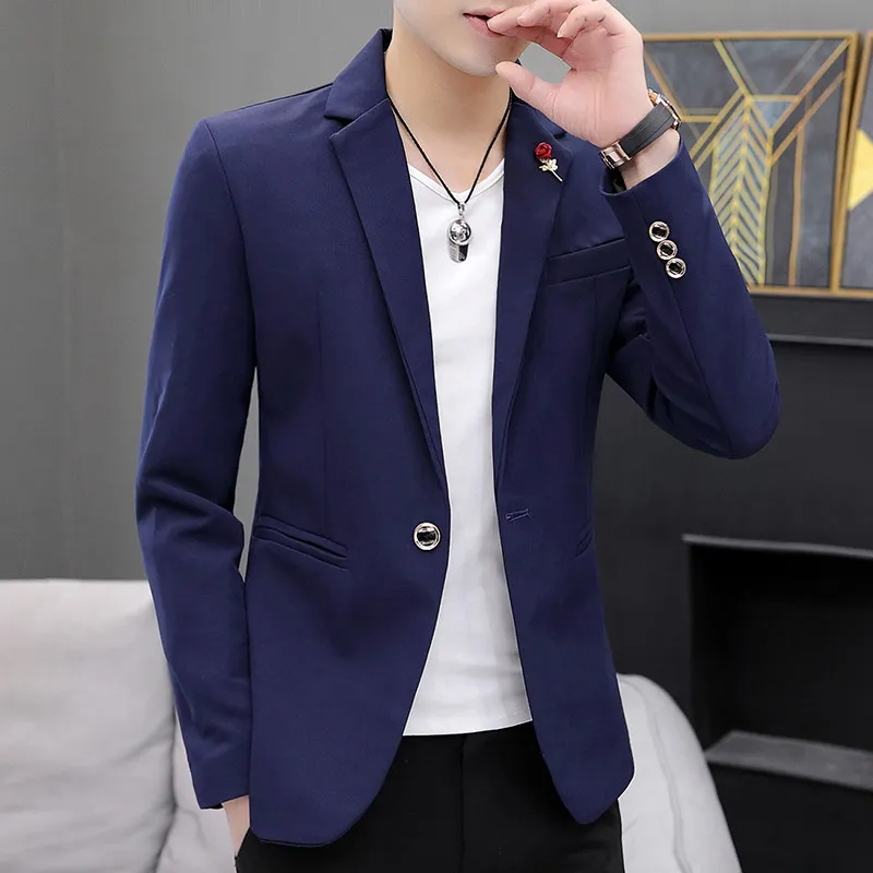 

Новая мужская приталенная куртка в британском стиле 2026 года: модный тренд для ночных клубов, весенняя верхняя одежда, стильный повседневный пиджак, не мнется