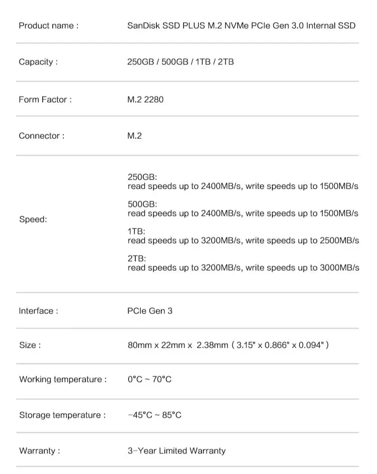 SanDisk SSD PLUS M.2 NVMe SSD PCIe Gen 3.0 Internal M.2 2280 Solid State Drive 250GB 500GB 1TB 2TB QLC Solid State Disk for PC
