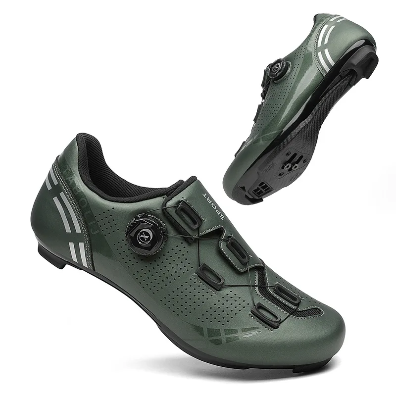 Image of Radsportschuhe für Männer und Frauen, Straßen- und MTB-Fahrradschuhe, harte Sohle, Drehverschluss, atmungsaktives PU-Obermaterial, rutschfeste Gummisohle für den Außenbereich.