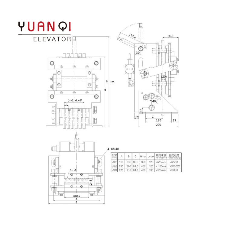 Elevator parts OX-250U wire rope brake mechanical electromagnetic trigger elevator rope clamp