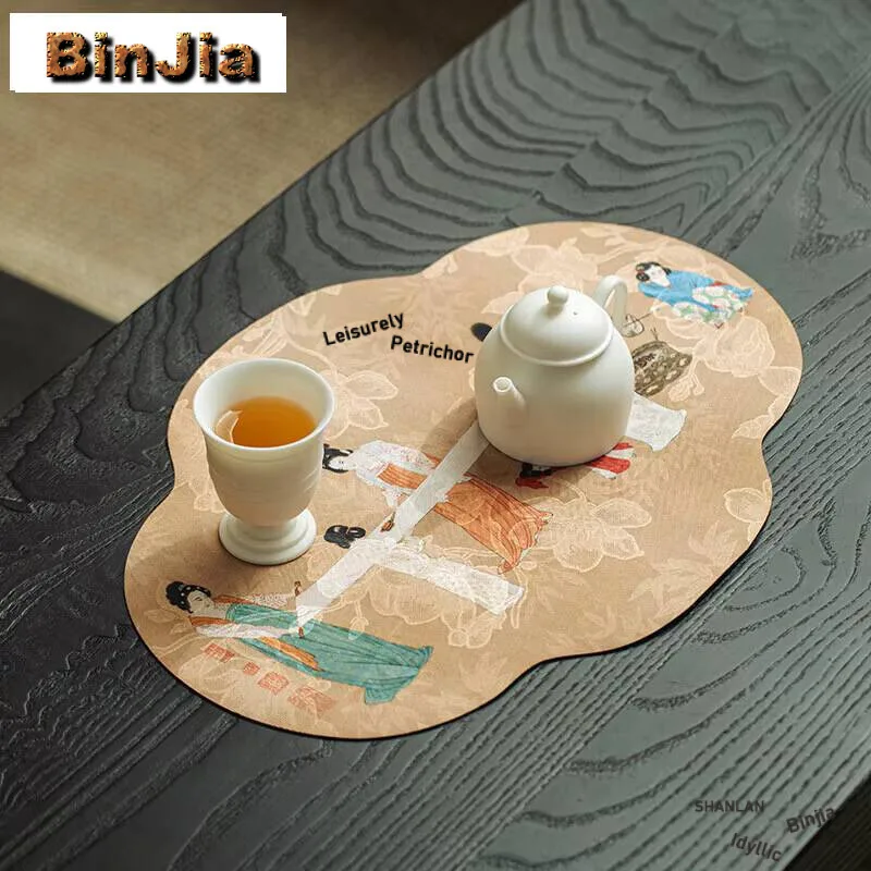 Lady Picture Begonia Tea Table Mats Chinese Handmade Tea Flag Handmade Drink Coaster Dinner Table Cloth Mat For Tea Decoration.