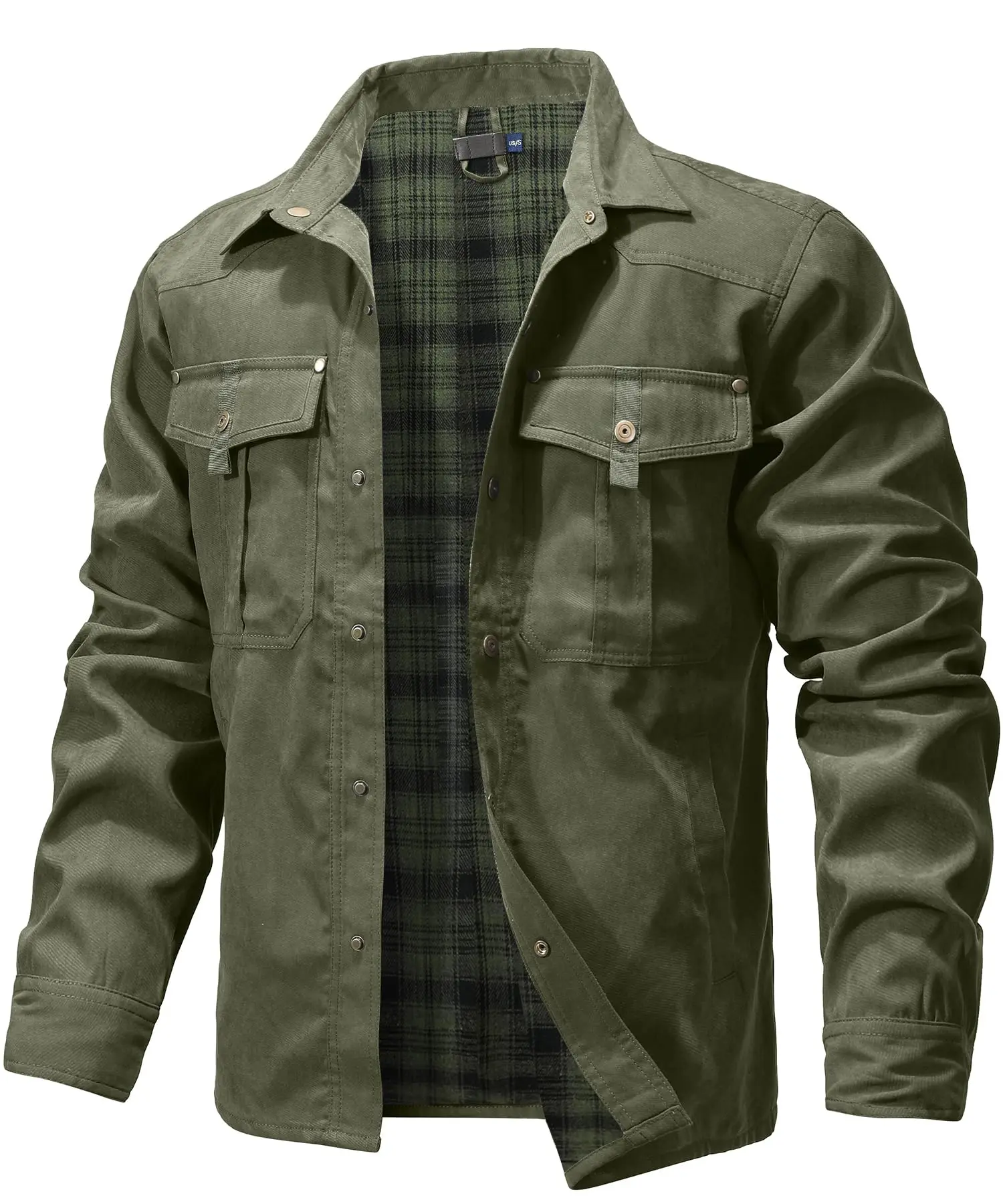 Herenjassen Lente Flanel Gevoerd Overhemd Jas Shacket Casual Drukknoop Overshirt Western Cowboy Stijl Hoge Kwaliteit Top Amerikaanse Maat