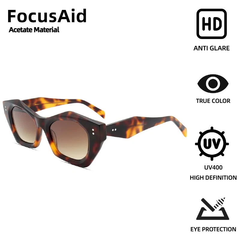 

FocusAid винтажные модные женские многоугольные солнцезащитные очки с леопардовым принтом, мужские ретро ацетатные солнцезащитные очки UV400, цветные нейлоновые линзы