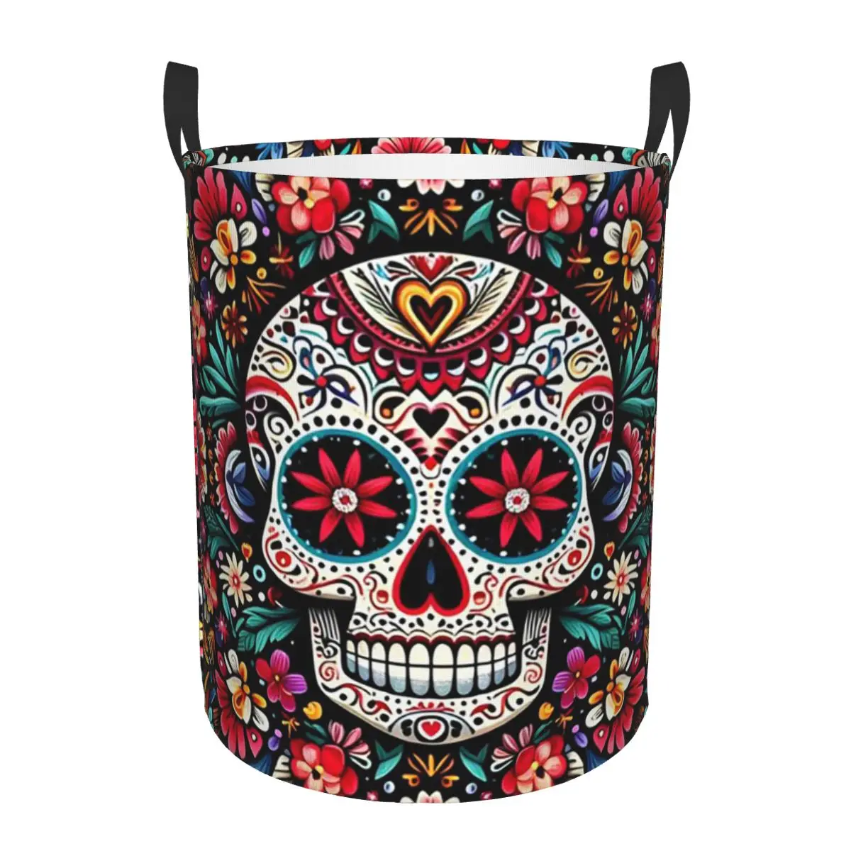 

Мексиканские сахарные черепа и цветы, корзины для грязного белья, складная большая водонепроницаемая корзина для хранения одежды для дома, детская