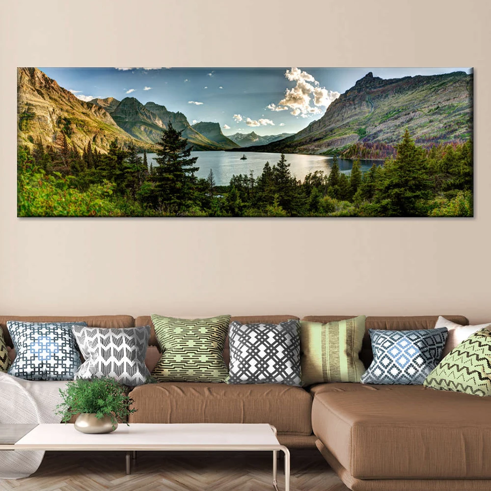 Montana Panorama Mountain Lake Lnadscape Canvas Painitng Natural Scenery Picture Posters Wall Art For Living Room Decoration