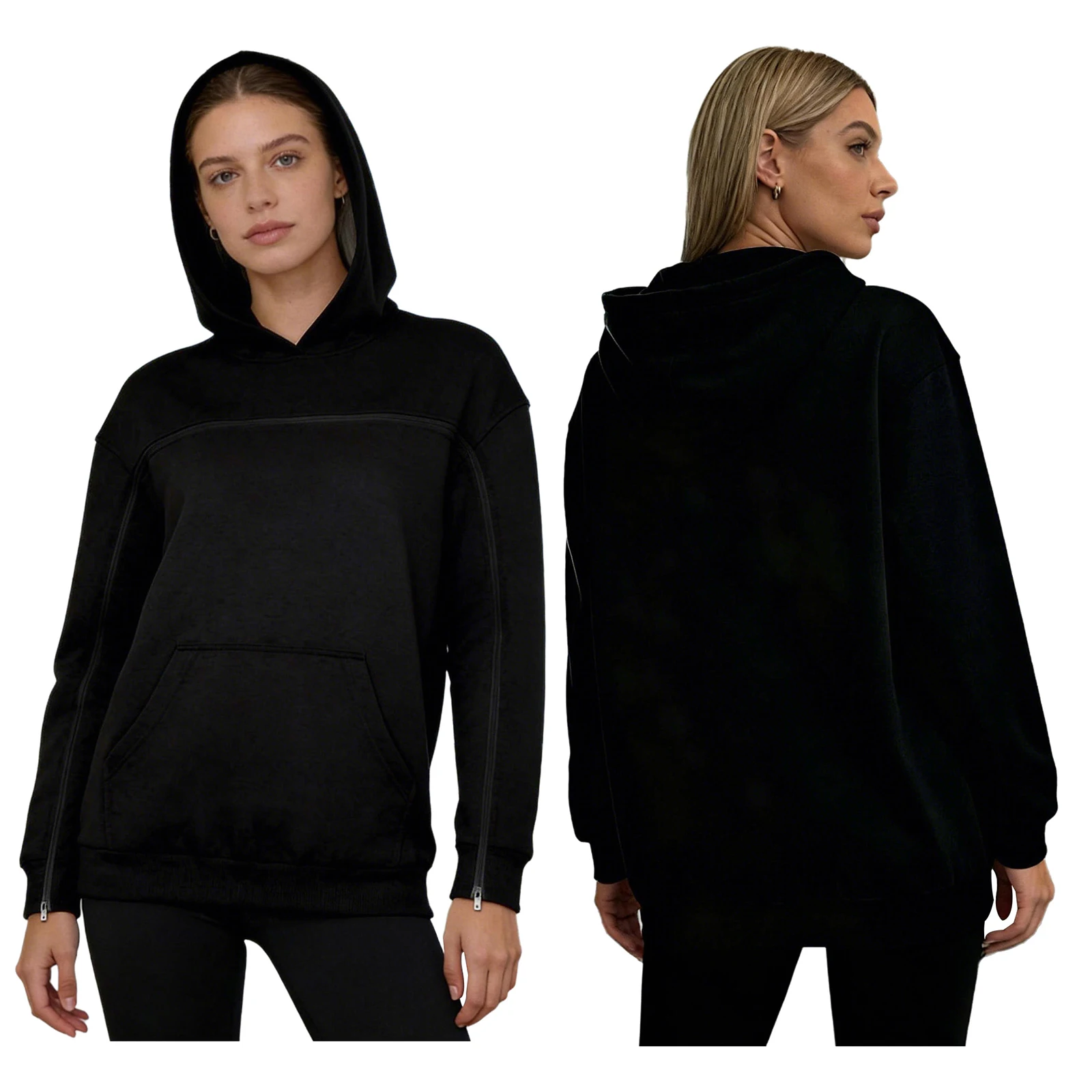 Womens Adaptive Recovery Clothing Full Arm Chest Access Hoodie Long Sleeve Fleece-Lined Hooded Pullover Sweatshirt Outdoor Wear