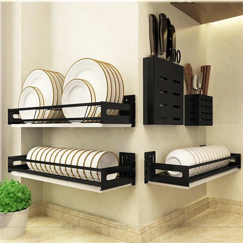 

Bowl Plate Drying Rack Kitchen Organizer Wall-mounted Punch-free Dish Storage Shelf Home Drain Chopsticks Spoon Tableware Holder