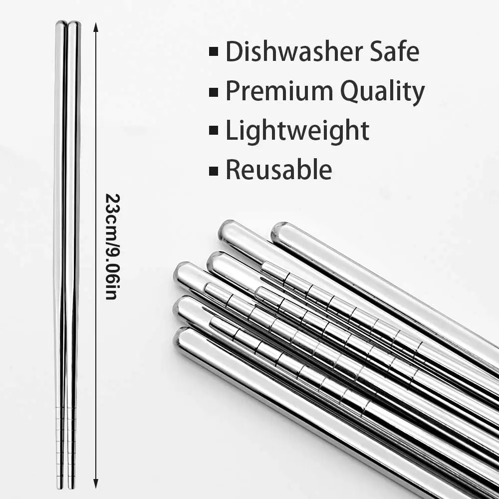 Reusable Sushi Chopsticks Set 304 Stainless Steel Non-Slip Japanese Food Chinese Korean Metal Chop Sticks Dishwasher Safe