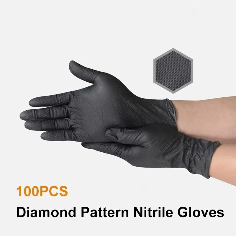 100PCS Multi-purpose Nitrile Gloves Waterproof Safety Work Gloves Diamond Pattern Thickened Non-slip Maintenance Gloves