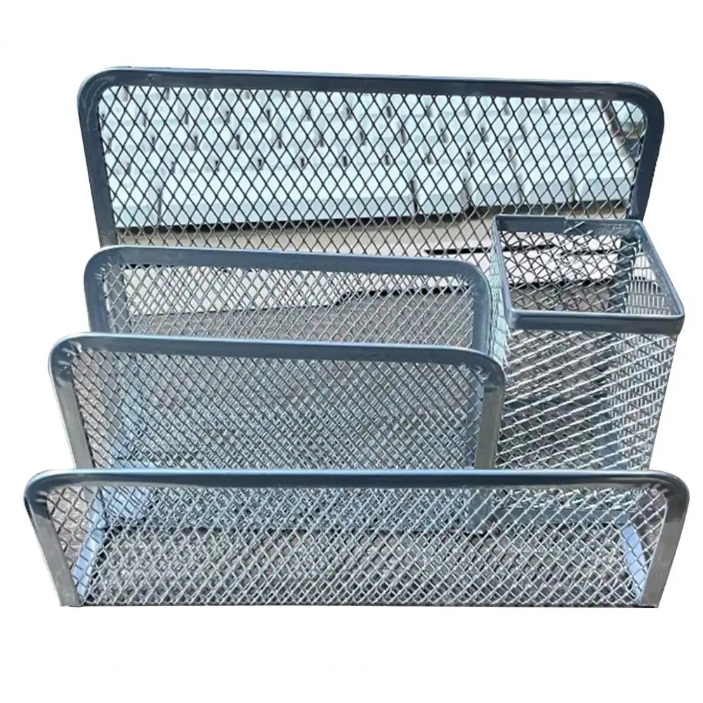 Desktop File Organizer Black Metal Mesh Desktop File Holder with 3-tier Stacking Design Mail Organizer Pen for Desk