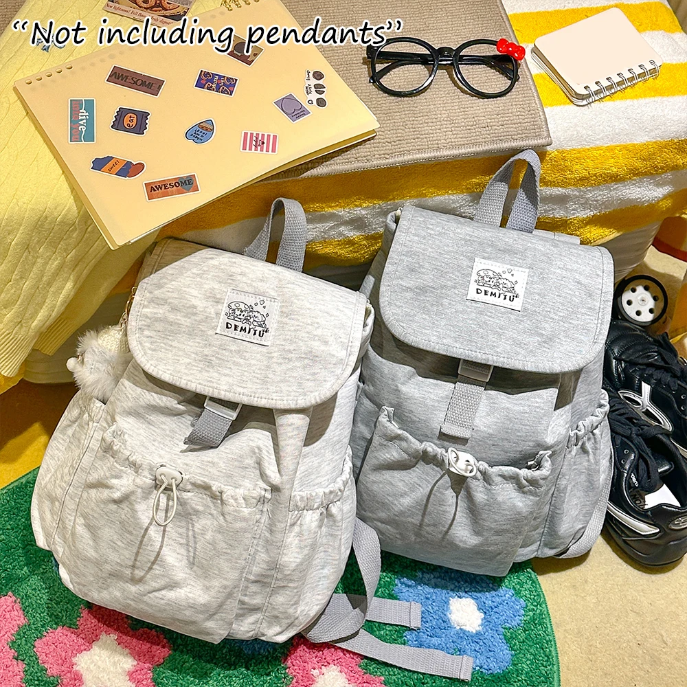

Casual Heather Gray Flap Backpack, Lightweight Drawstring Daypack, Simple Label Bag for Daily Use & Trips