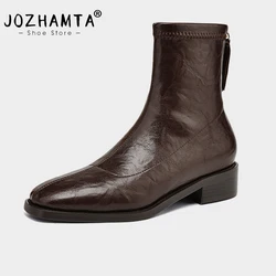 JOZHAMTA Size 34-40 Women Stretch Boots Soft Elastic Leather Vintage Chunky Mid Heels Shoes Fall Winter 2025 Casual Office Dress